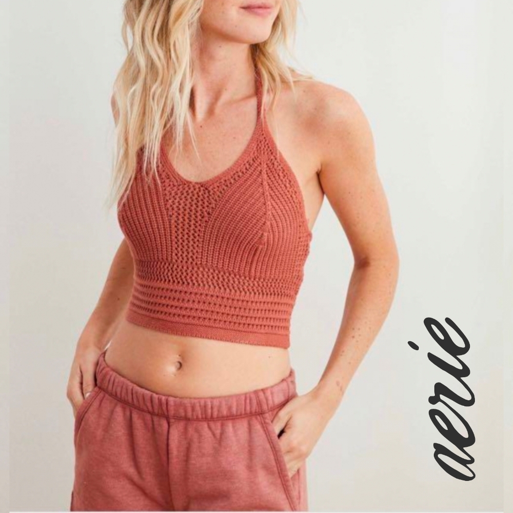 Sz M Aerie 100% Cotton Terracotta Rust Crochet Halter Top